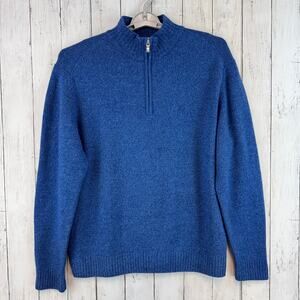 Enzo Mantovani Blue Wool 1/4 Zip Mouline Long Sleeve Knit Sweater Size XL